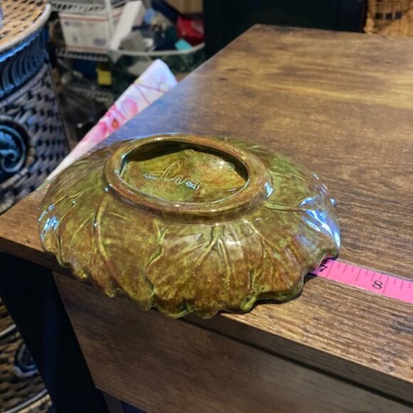 Vintage Majolica green and brown leaf pinecone dish - Picture 6 of 6